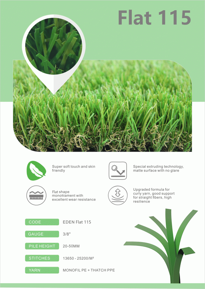 چمن مصنوعی باغ مصنوعی تک رشته ای مسطح به ارتفاع 35 میلی متر 0